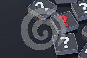 Scattered red and white question symbols. Correct answer. Incorrect question. Faq and support