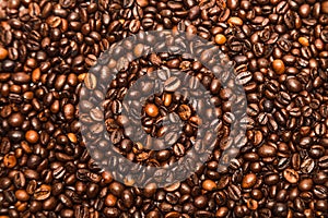 Scattered roasted coffee beans