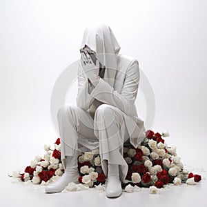 Scattered Roses A Dramatic And Somber Portrait In White