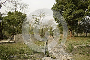 scattered ruins of historical detention camp prison of buxa fort