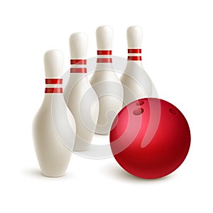 Scattered skittle and bowling ball. Vector