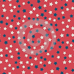 Scattered stars seamless pattern in colors of American flag red, blue and white. United States Independence Day 4th of July or