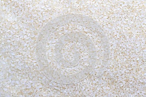 Scattered and uncooked Asian white rice texture. Grains pattern, food background, texture idea.