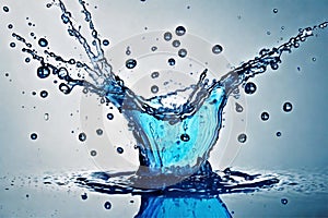 A beautiful splash of blue water with spectacular drops and splashes. Background