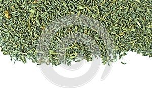 Scattering of green tea isolated on white