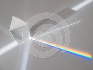 Scattering of a ray of sunlight white light through a prism creating refraction