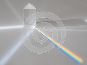 Scattering of a ray of sunlight white light through a prism creating refraction