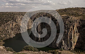 Scavenger birds land `Miranda do Douro`.