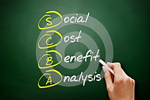 SCBA - Social Cost Benefit Analysis acronym, business concept background