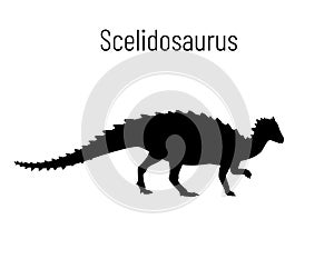 Scelidosaurus. Ornithischian dinosaur. Monochrome vector illustration of silhouette of prehistoric creature