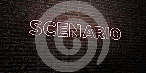 SCENARIO -Realistic Neon Sign on Brick Wall background - 3D rendered royalty free stock image