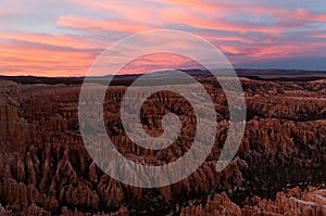 Scene at Bryce canyon national park at sunset in winter