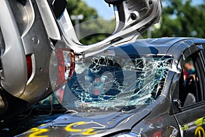 Scene of a car crash and emergency rescue service