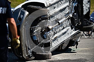 Scene of a car crash and emergency rescue service