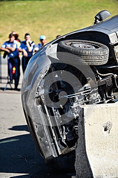 Scene of a car crash and emergency rescue service