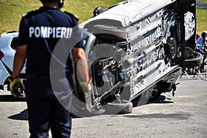 Scene of a car crash and emergency rescue service