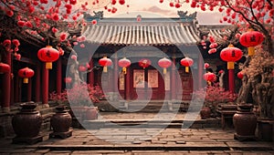 Scene of celebration Chinese traditional festivals Chinese New Year and Mid Autumn Festival with ancient traditional temple