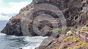 Scene of the cliff and sea in Nogales beach, La Palma Island, Canary Islands. 4K UHD