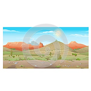Scene creative, desert with plants and mountains