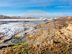 Scene in Deildartunguhver hot spring, Iceland