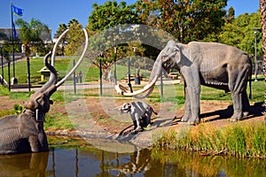 A scene depicts a mammoth getting stuck in the La Brea Tar Pits