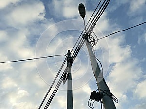 Scene of the electric utility pole by the street.