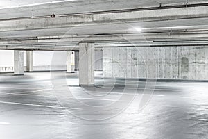 Scene of empty cement Parking Garage interior in the mall..