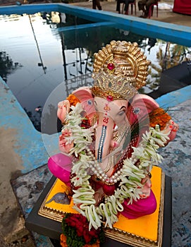 Scene before ganesh visarjan at local water body created for specially that perpose