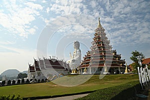 Scene of Guan Yin Bodhisattva Statue The largest Kuan Yin statue in Thailand. AT Wat Huay Pla Kang temple.