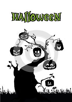 Scene with Halloween tree, illustration