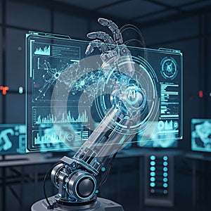 The scene highlights advanced technology and artificial intelligence