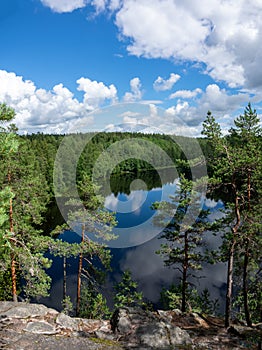 Scene at hiking trail in Nuuksio national park, Espoo, Finland