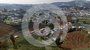 Scene of hill farming with small towns in ooty