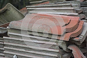 Scene of leftover red rooftiles on the ground