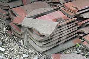 Scene of leftover red rooftiles on the ground