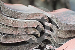 Scene of leftover red rooftiles on the ground
