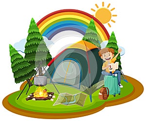 Scene with man camping out in the park