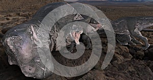 A scene of a mother dinosaur.