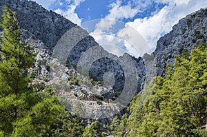 Scene with mountain rocks in Goynuk Canyon in Turkey. Famous Lycian way