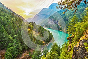 scene over Diablo lake when sunrise in the early morning in North Cascade national park,Wa,Usa