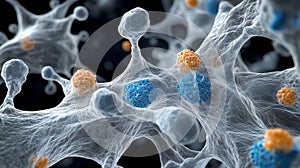 Microscopic view of amoebas actively engulfing smaller microorganisms