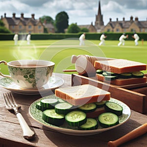 A scene reveals cucumber sandwiches arranged on a plate, with in background