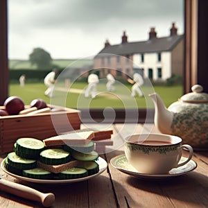 A scene reveals cucumber sandwiches arranged on a plate, with in background