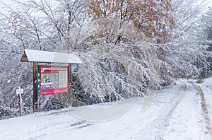 A scene of a snowy path in autumn, in natural park of Urkiola.