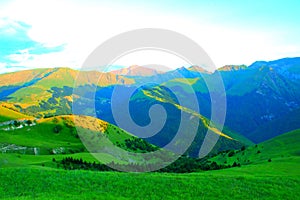 Scene from Strada Provinciale 5 in Piani di Ragnolo with meadows, hills, and Sibillini