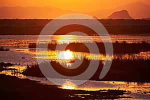 Scene of sunset and beautiful sky at Tale Noi, Phatthalung