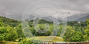 A scene of valleys and forests