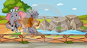 Scene with wild animals in the zoo at day time