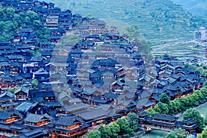 The scene of Xijiang Miao minority village