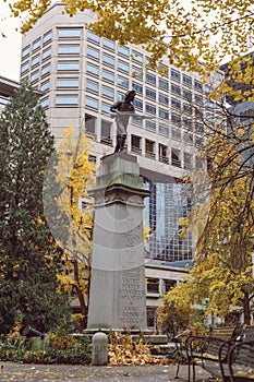 Scene of yellow autumn park in Portland downtown